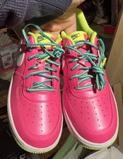 Nike Air Force 1 Low Pink Volt Aqua Leather Sneaker Youth 2.5Y Unisex Kids