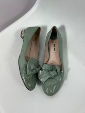 Miu Miu Patent Leather Bow Ballet Flats Sage Green Pumps Shoes EU 37
