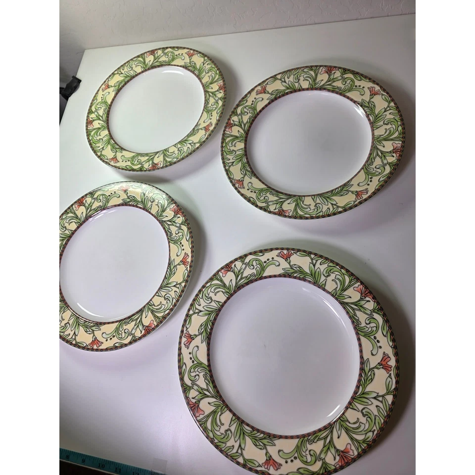 Set of 4 Vintage ONEIDA Table Trends Eden Yellow Floral Stoneware Dinner Plates - Image 2 of 4