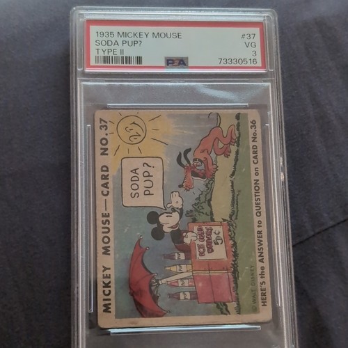 π₯1935 Disney Mickey Mouse Card No. 37 "Soda Pup?" Type II PSA VG 3 RARE VINTAGE