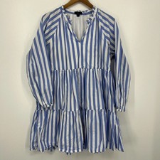 J.Crew Dress Women's Size XL Blue Striped V Neck Midi Lined