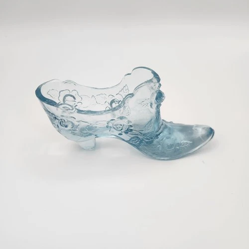 Vintage Fenton Ice Blue Cabbage Rose Glass Slipper Shoe