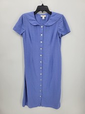 Talbots Dress Womens 8 Petite Cornflower Blue Linen Short Sleeve Button Front