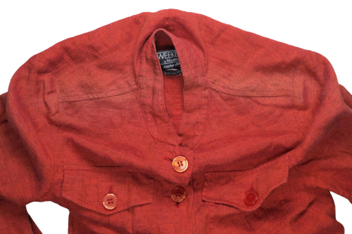 Weekend MaxMara Womens Shirt Jacket Blouse 4 Linen Italy Strawberry Red Fashion - Picture 6 of 9