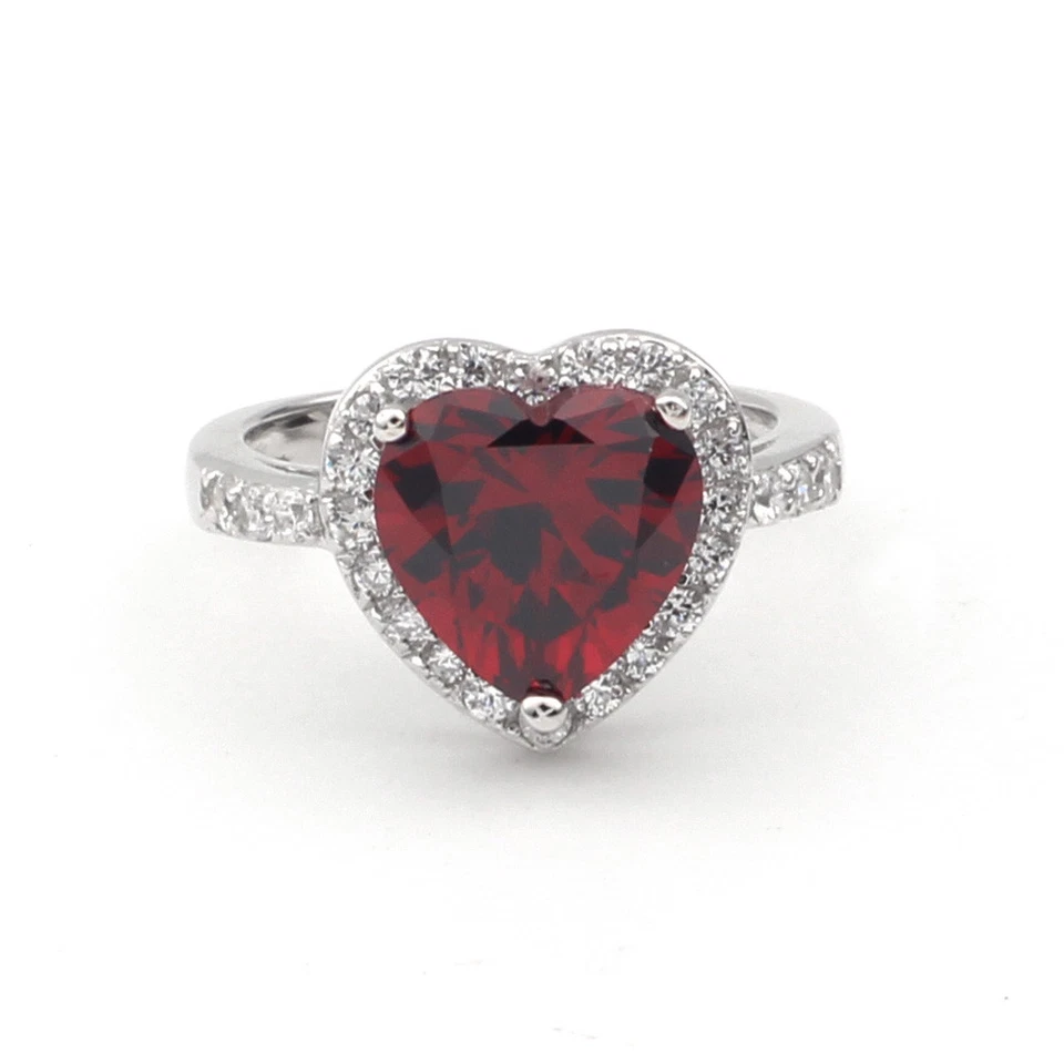 Anel feminino de prata 925 10x10mm formato de coração grande zircônia cúbica CZ joia de amor - Imagem 3 de 4