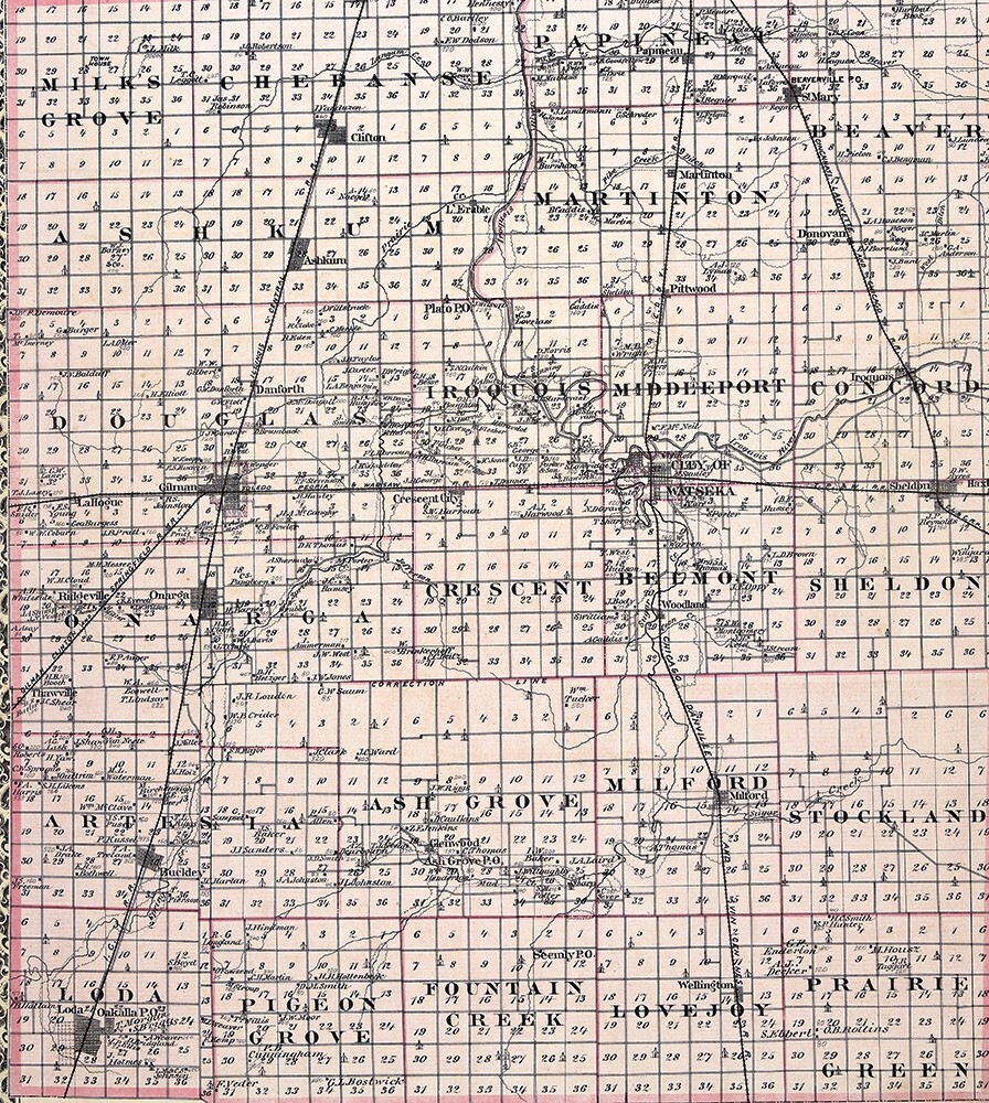 1876 Illinois Map Iroquois County Watseka Loda Onarga Gilman Clifton Ashkum IL eBay