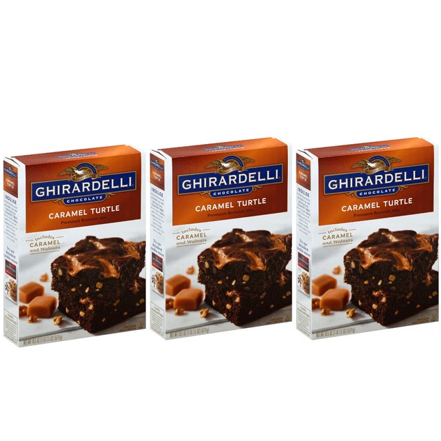 Ghirardelli Caramel Turtle Premium Brownie Mix Walnuts 18.5oz x3 Lot