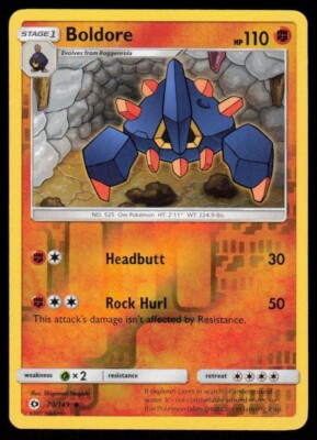 Pokemon - Boldore 70/149 - Sun & Moon - Reverse Holo - NM/M