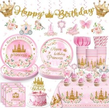184 Piece Princess Birthday Party Decorations Tableware Set Serves 25 Guests
