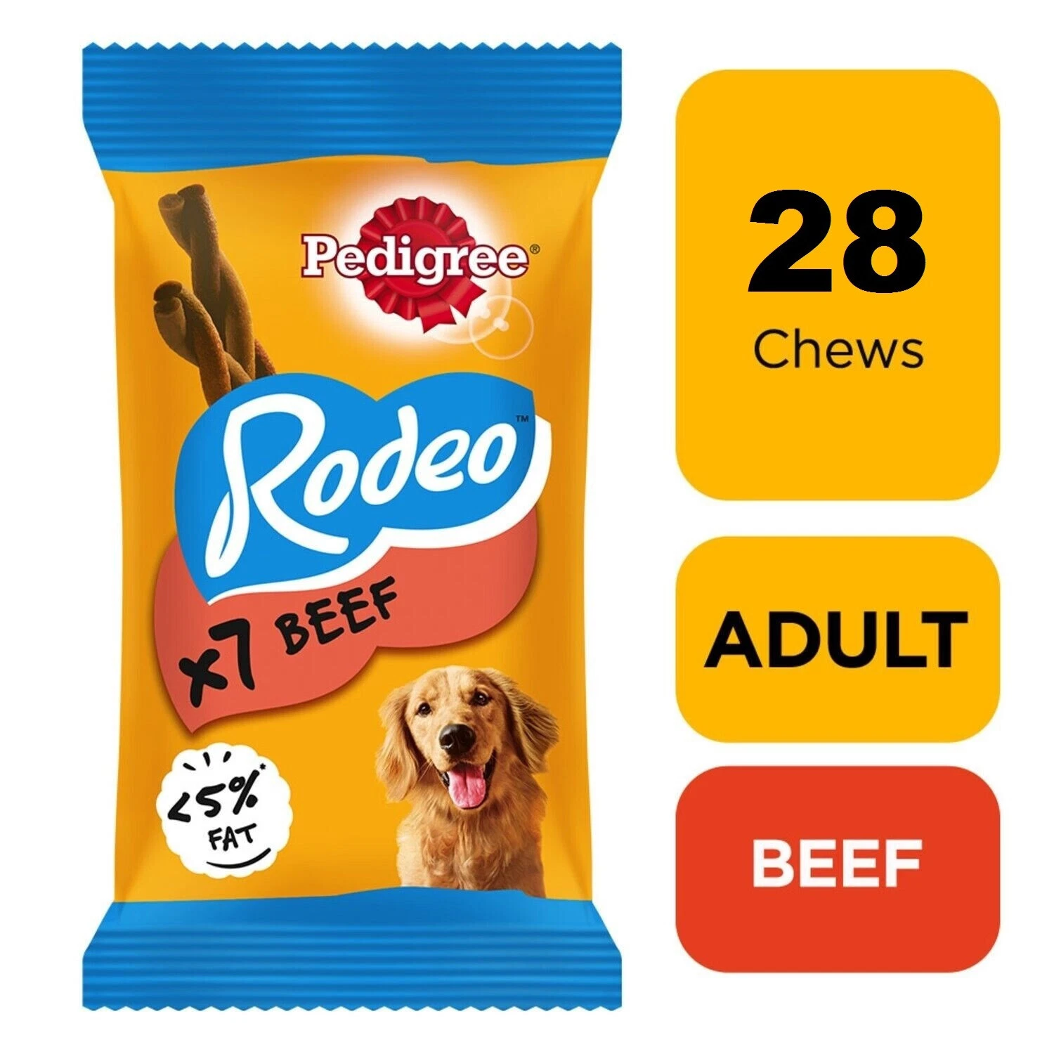 28 Pedigree Rodeo Dog Treats Tasty, Chewy Twists With Beef Dog Treats 4 x 123g