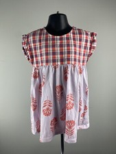 Tea Collection Girls Cotton Plaid And Lotus Print Dress Pink Purple Size 4