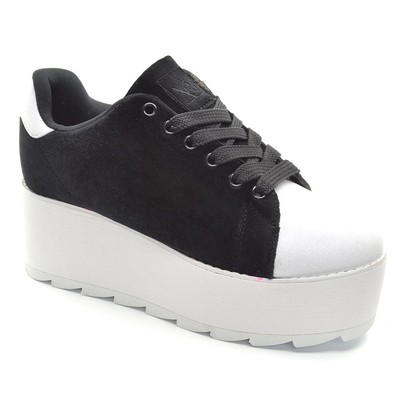 Ladies YRU Lala Platform Sneakers 10 / 41 Black Velvet Lace Up Shoes New in Box