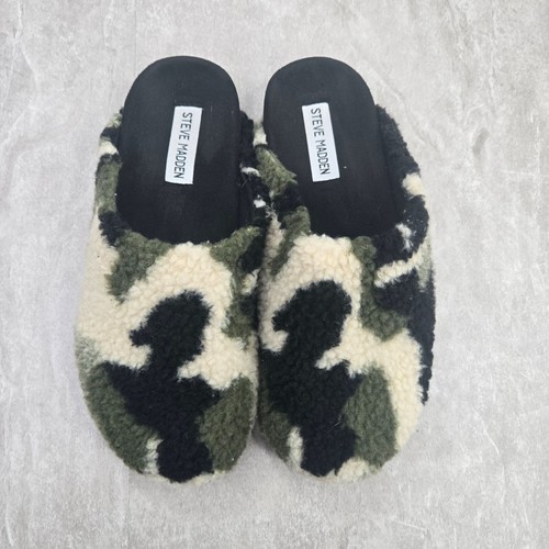 SM Sherpa Clog Shoes Size 8 Green Black Camo Faux Fur Comfort Slipper House Shoe - Picture 2 of 10