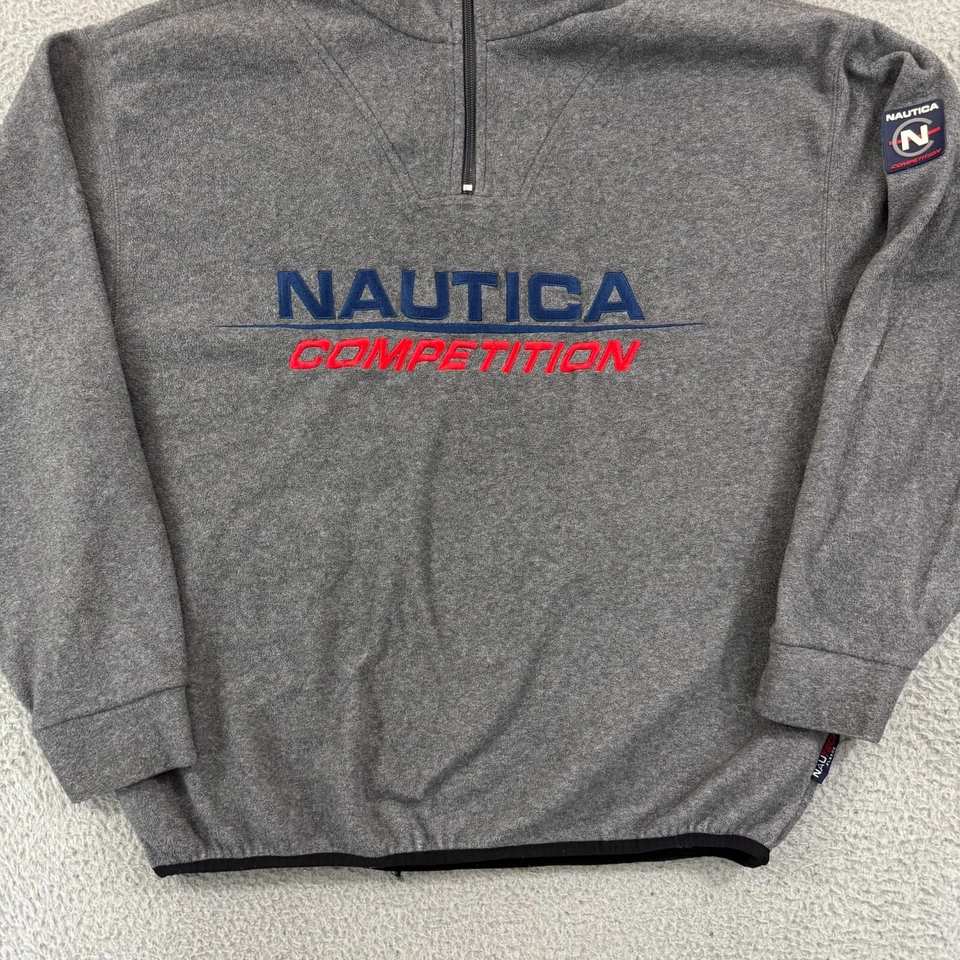 Vintage Nautica Competition Sweatshirt Mens L Fleece 1/4 Zip Gray Long Sleeve - Image 3 of 4