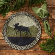 2 Rustic Moose Country Cabin Lodge Braided Placemats 15" Rnd