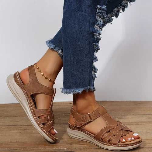 Sandalias ortopédicas de mujer con cuña casual verano confort zapatos planos talla DE - Imagen 7 de 8