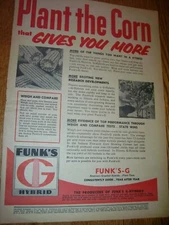 VINTAGE SEED  CORN ADVERTISING PAGE- FUNKS G  HYBRID SEED CORN- 10 x 14" - 1958
