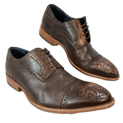Messico Shoes Men Sz 9.5 Brown Distress Leather Wing Tip Cap Toe Lace Up Oxford