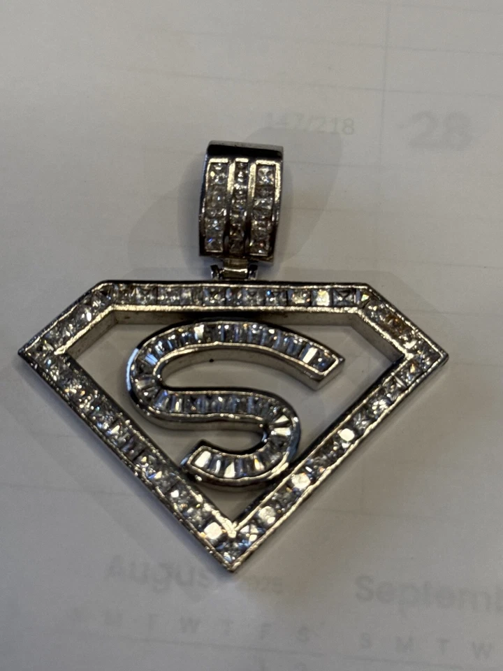 Custom Superman Pendant 925 Sterling Silver 42G TW Cubic Zirconia 2" - Image 2 of 4
