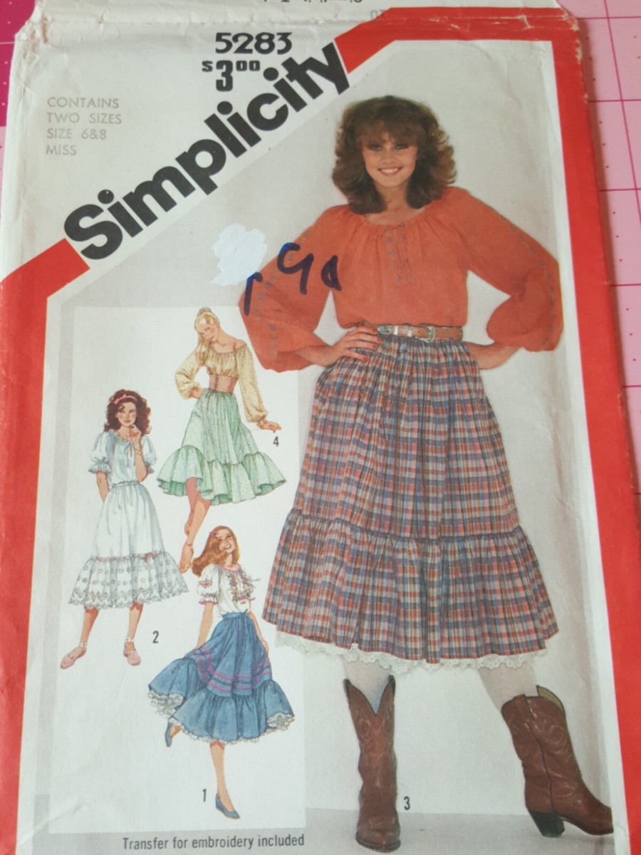 Vintage Simplicity Pattern 5283 Western Skirt Blouse Waist