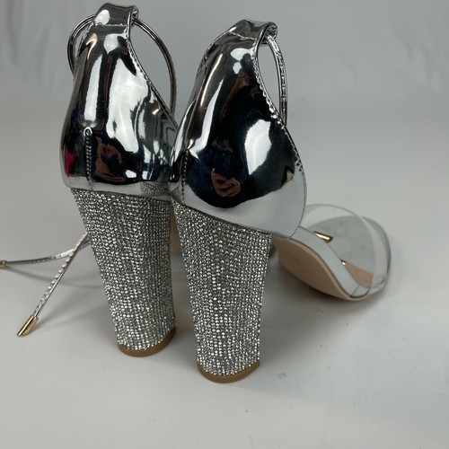 Scarpe sandali donna LaLa Ikai argento strass cinturino alla caviglia tacco alto misura 8 - Foto 3 di 6