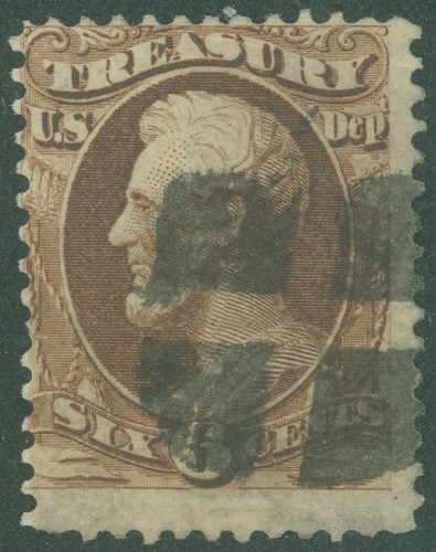US Scott #O75 6¢ TREASURY DEPARTMENT OFFICIAL, "4 SQUARES" Fancy Cancel! Thin