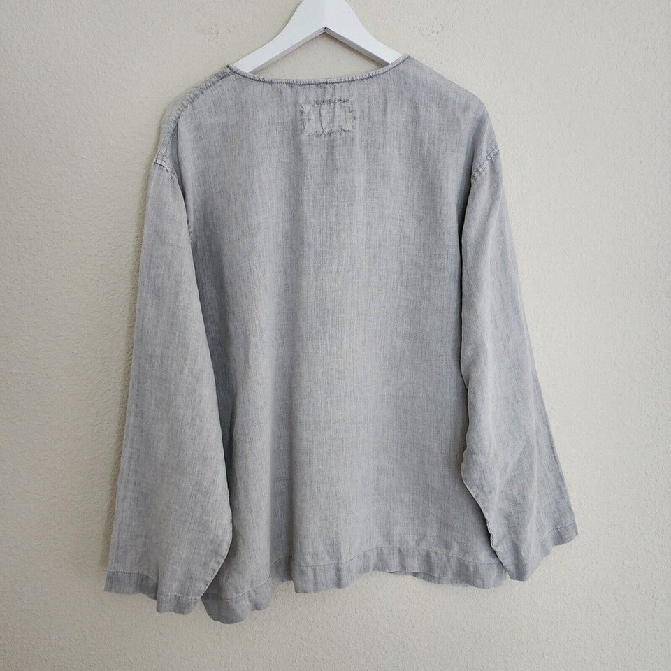 American Essential Linen Tunic Top Women Size L‎ Notched Lagenlook