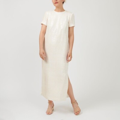 J.Crew 2 Sequin Maxi Shift Dress Ivory Short Sleeve NWT New Off White Cream  | eBay