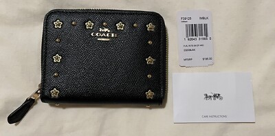 Coach F39125 Small Zip Bifold Black Pebble Leather Wallet Coin