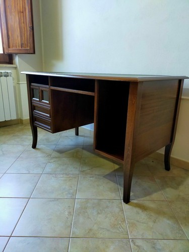 SCRIVANIA MOBILE PC 4 CASSETTI ARTE POVERA NOCE SCURO STUDIO UFFICIO CLASSICO - Photo 3 sur 13