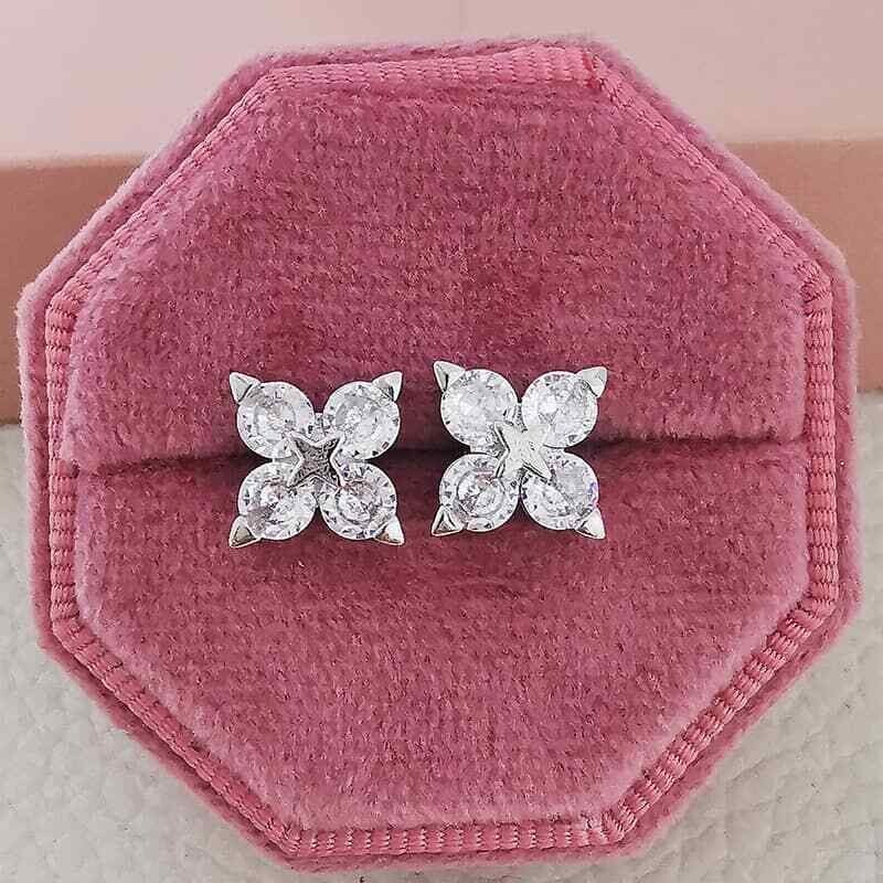 1.20 Ct Round Cut Simulated Diamond Flower Stud Earrings in 14k White Gold Plate