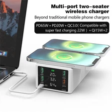 Multi USB C PD 65W QC3.0 Fast Charger Station Wireless Charger For iPhone Laptop