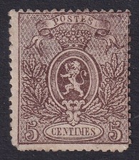 BELGIUM 1866-67 Small Lion 5c Brown SG 45 MH/* (CV £800)