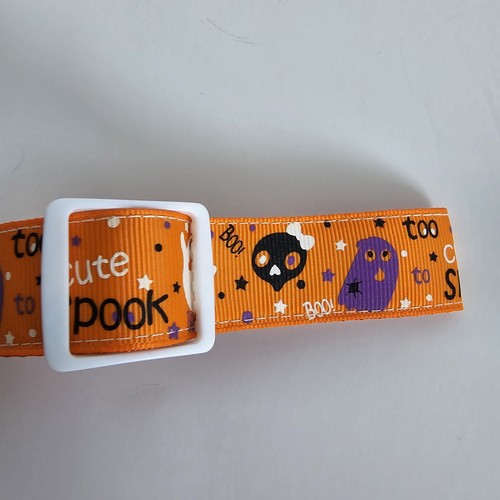 Halloween Theme Dog Collar with Bow and Bell Orange Wide 10"-16" Neck Breakaway - Picture 5 of 7