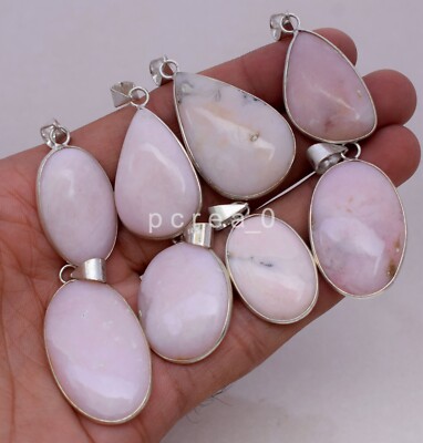 Natural Pink Opal Gemstone Bezel Pendants 925 Silver Plated Pendant Jewelry M29