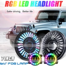 7" RGB LED Headlights Demon Chasing 4" Fog Lights for Wrangler JK 2007-2018
