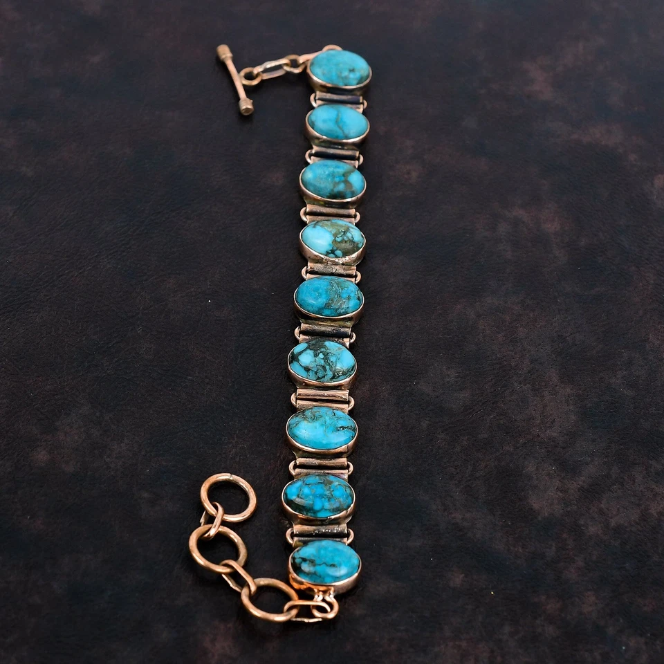 Mujer Día Venta Tibetana Turquesa Piedras Preciosas Cadena Boda Pulsera Joyería Cobre Foto 3 de 4
