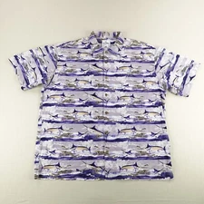 Guy Harvey Shirt Mens XL Blue Aftco Bluwater Fisherman Button Up Fishing Marlin