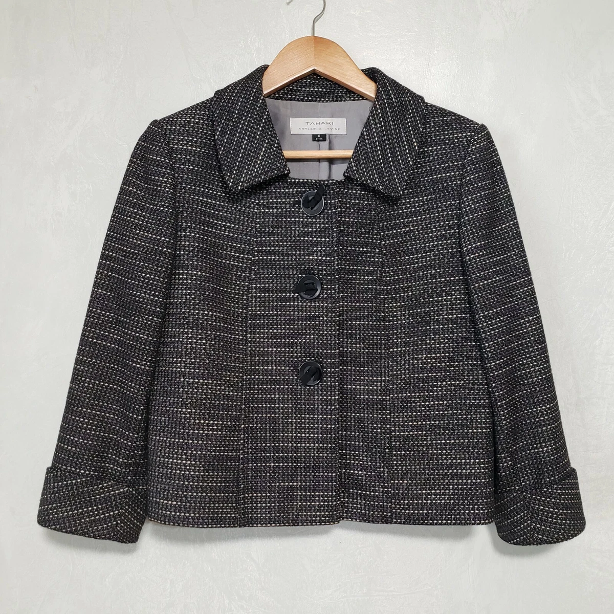 Tahari Arthur S. Levine Black Purple Yellow 3 4 Sleeve Knit Blazer