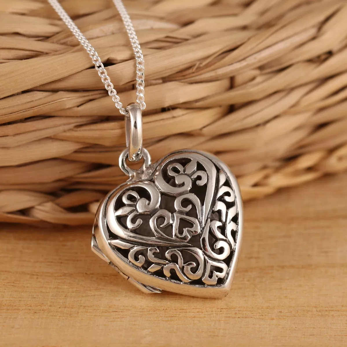 Silver filigree locket sale
