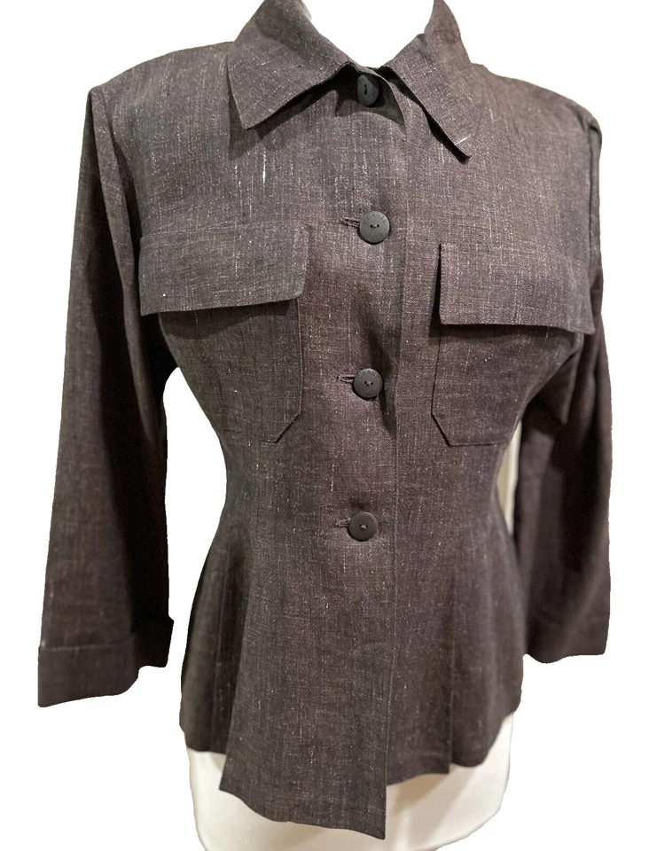 CHANEL SZ FR 40/8 коричневый 100% льняной куртки блейзер # 6204 - Изображение 2 из 4
