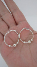 Dainty 925 Sterling Silver Ball Bead Hoop Earrings 1" D
