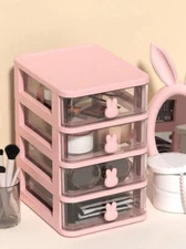 Pink Cute Rabbit Drawer Stationery Storage Box Desktop Makeup Organizer