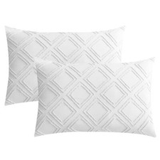 2 Pack White Pillowcases King Size Soft Microfiber Geometric Tufted Pillow Co...