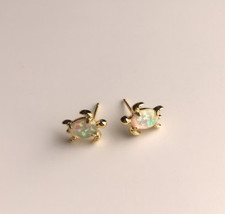 Turtle Opal Women's Stud Earrings 14K Yellow Gold Plated 925 Sterling Silver