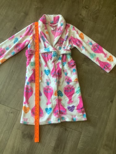 Trolls Girls Robe Bathrobe Pajama Cover Up Size 8 Medium White Pink Blue EUC - Picture 8 of 10