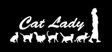 Cat Lady 7" White Vinyl Decal Car Windows Laptop Tablet Mirror Wall