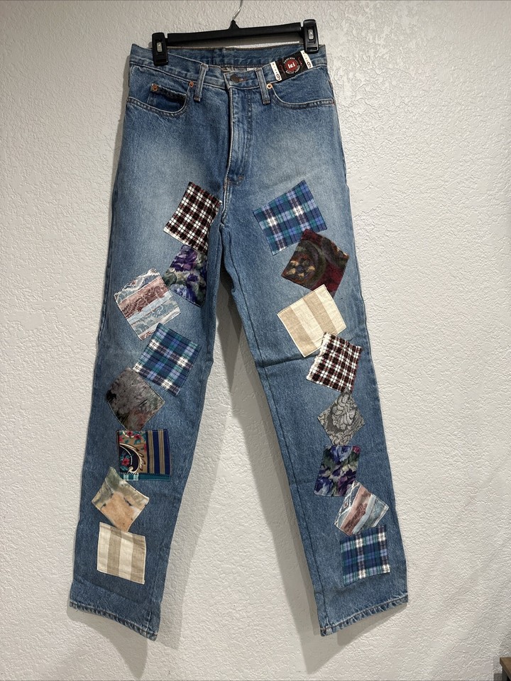 Distressed Multi Fabric Patched Wide Leg Jeans Unisex