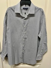 Geoffrey Beene Fitted No Iron Long Sleeve Gray Stripped Dress Shirt 17 32/33 EUC