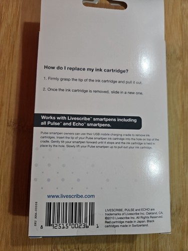 LIVESCRIBE INK Cartridges 4 Medium Black 1 Red Fine NEW IN BOX - Picture 2 of 4